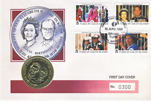 1991-06-15 Turks & Caiscos ROYAL BIRTHDAYS Coin Cover FDC Numbered PNC refH438