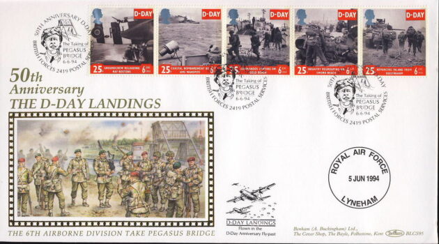 1994-06-06 D Day 50th Anniversary Stamps BFPO 2419 PEGASUS BRIDGE pmk FDC refG271