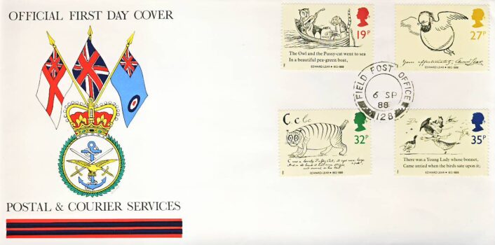 1988-09-06 Edward Lear Stamps FDC British Forces Field PO 128 Official First Day Cover refG641