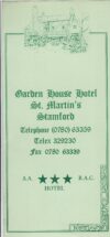 1990 Garden House Hotel St Martin's STAMFORD vintage tri foldout brochure / map ref102231