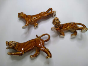 Set of 3 Vintage Pottery Tigers / Big Cats